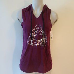 NWT Women Just Live Buddha Purple Hoodie Sleeveless Top Sz S *